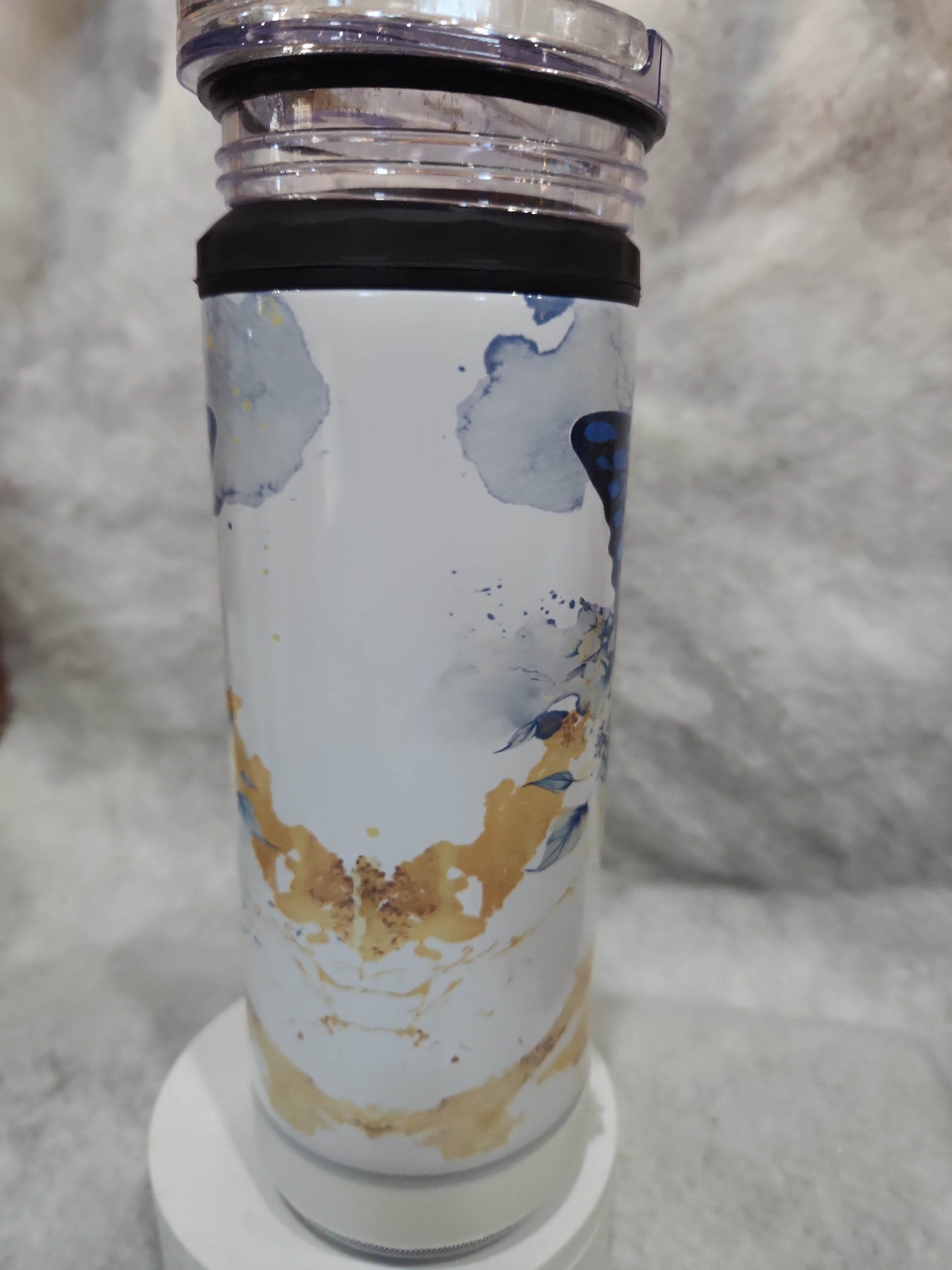 17 Oz Stainless Steel Insulated Tumbler with can cooler Top & Tumbler Top With White, Rechargeable, Removeable Speaker. Butterfly stb6