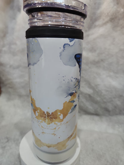 17 Oz Stainless Steel Insulated Tumbler with can cooler Top & Tumbler Top With White, Rechargeable, Removeable Speaker. Butterfly stb6