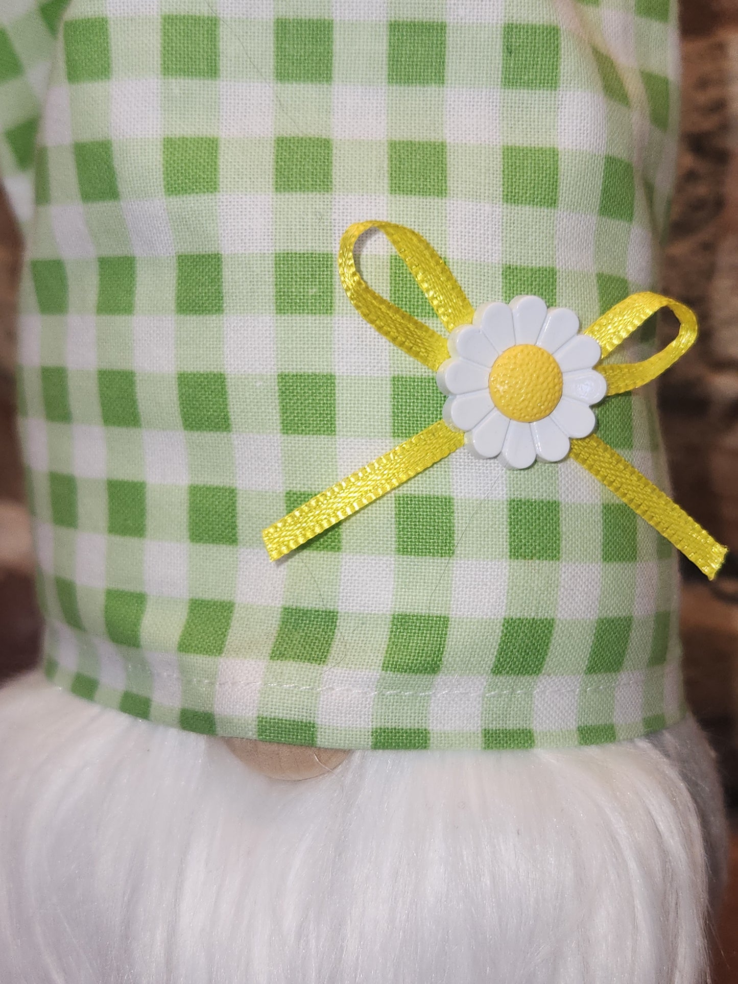 8" Gnome Green Gingham Hat Grey Body gn8