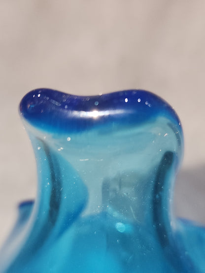 Vintage Bischoff hand blown Art Glass pinches Teal Blue Pitcher Clear handle gla999