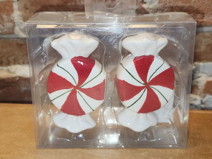 Salt and Pepper Shakers Mint Candies AS IS Messy Paint Job sp17