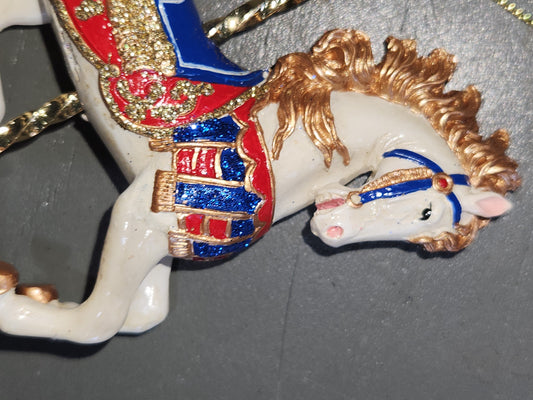 4" Resin Carousel Ornament Classic White Horse co8