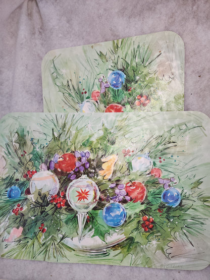 Vintage Christmas Place Mats Lot Of 6 Wipe Off and Re-Use 3 G. Galian Designs