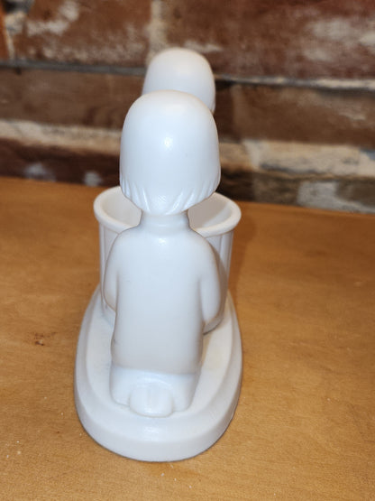 Vintage Colonial Candle Two Children Kneeling Porcelain Candle Holder Japan ch8