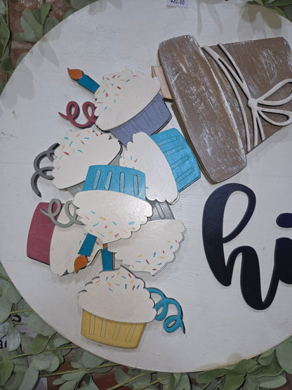 Cupcake Birthday Insert for Interchangeable Pot Spilling Door Sign *Sign Sold Seperately*