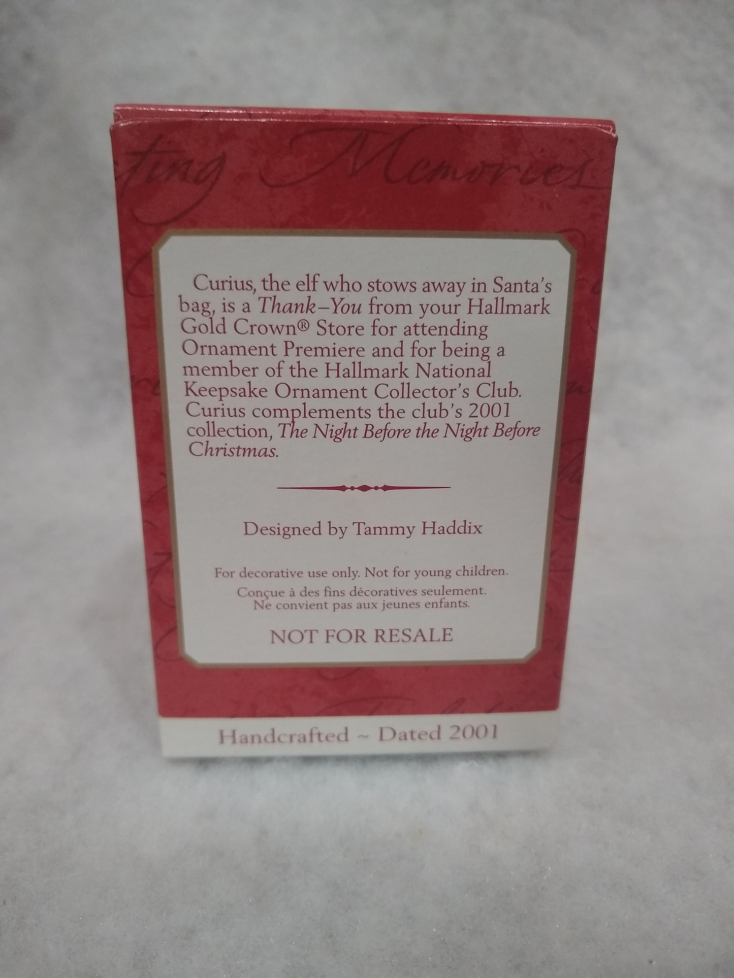 Vintage 2001 Hallmark Keepsake Ornament Curius the Elf Handcrafted h90