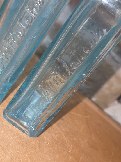 Vintage Medicine Bottles Cha H Fletcher Castoria Faint Blue Glass Set of 2 vmb43