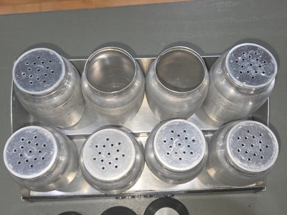 Kromex Vintage Aluminum Spice Set of 8 and Rack alu003