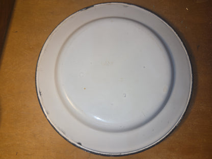 Vintage Set of 6 White Blue Enamel Plates AS IS ena91