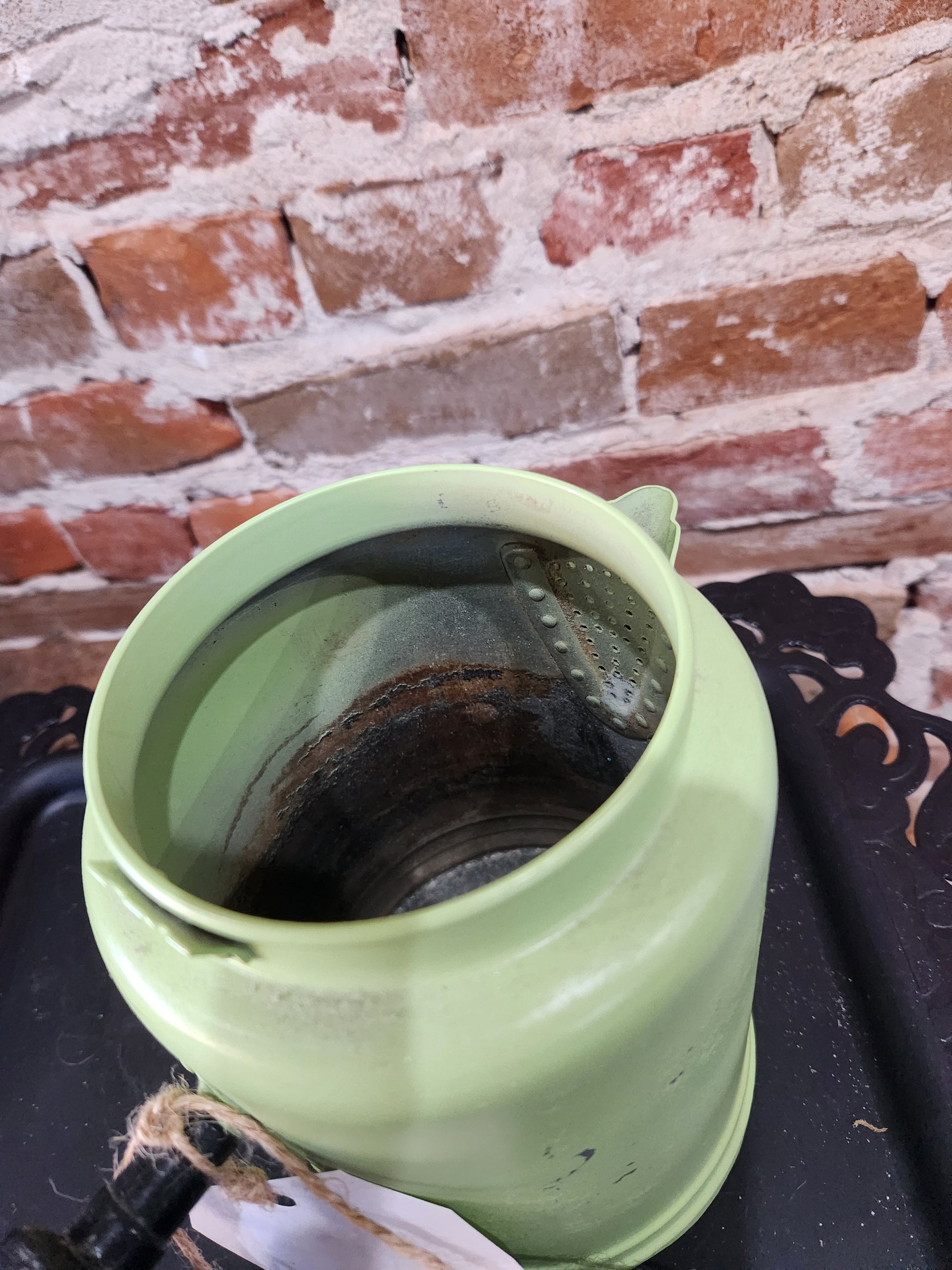 Vintage Green Aluminum Coffee Pot with a Bunny NO LID