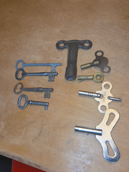 Vintage Keys Set of 8 Clock Winding Skeleton Brass West Germany
