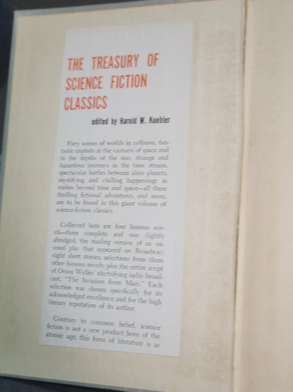 Vintage Hardcover The Treasury of Science Fiction Classics Harold Kuebler Hanover House NO Dust Jacket 1954 vb91