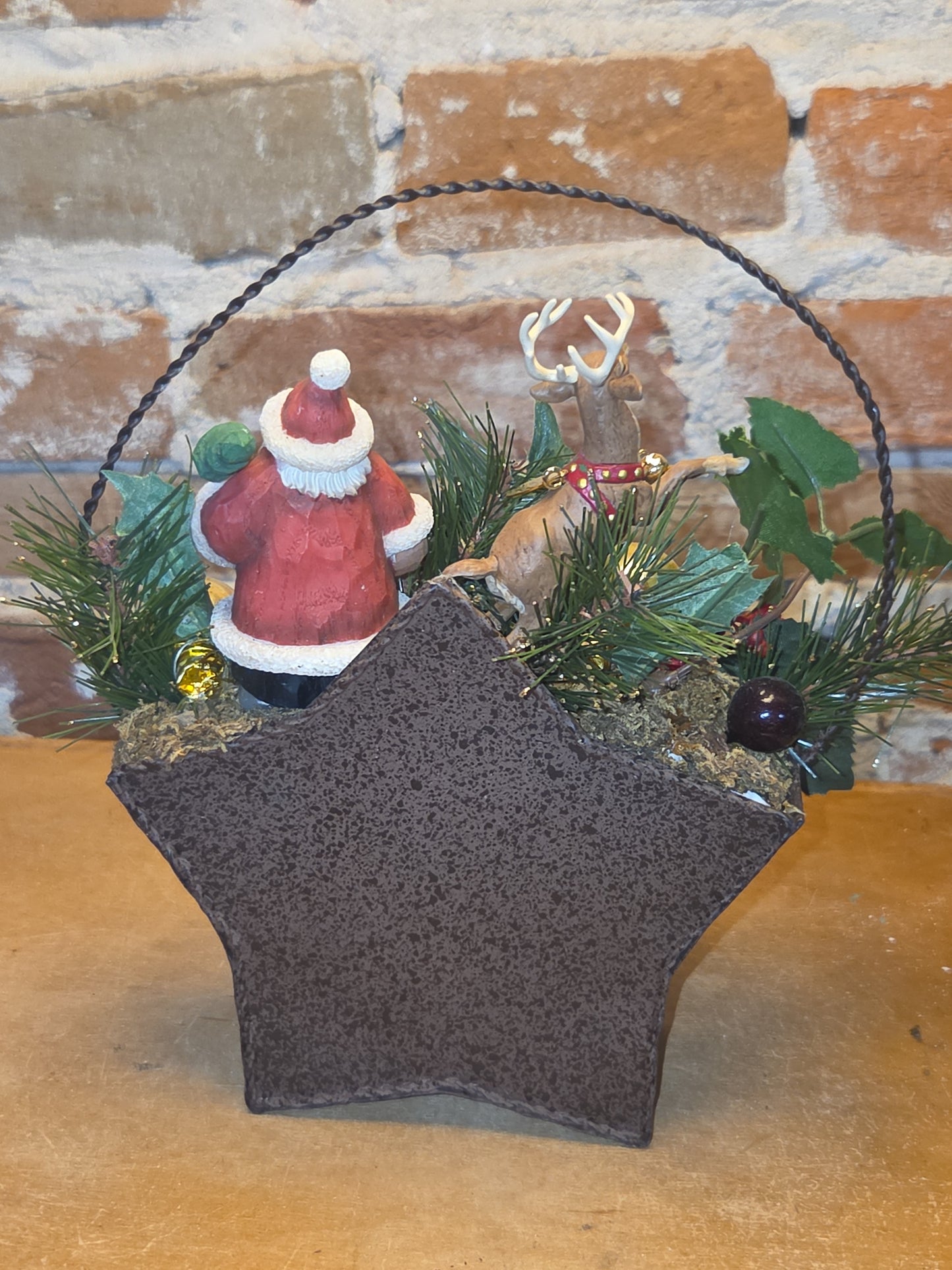 Assemblage with Vintage Reindeer and Santa in Star Hanger AS IS as7