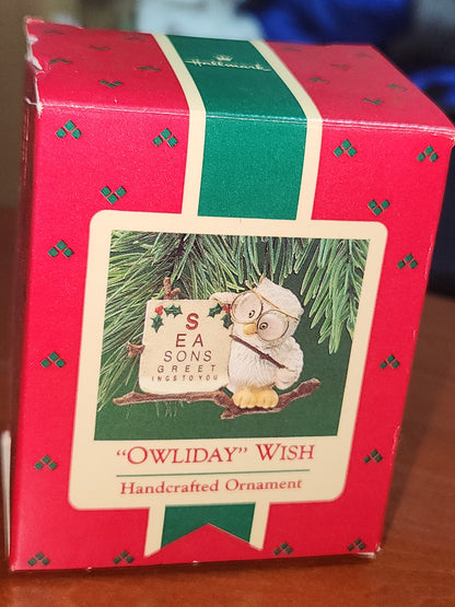 Vintage Hallmark Keepsake Ornament Miniature “Owliday” Wish 1987