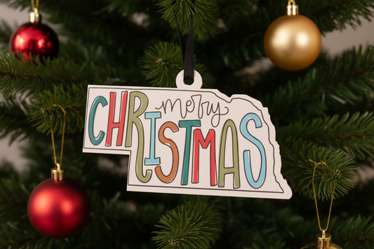 Merry Christmas Nebraska Ornament Merry Christmas no10
