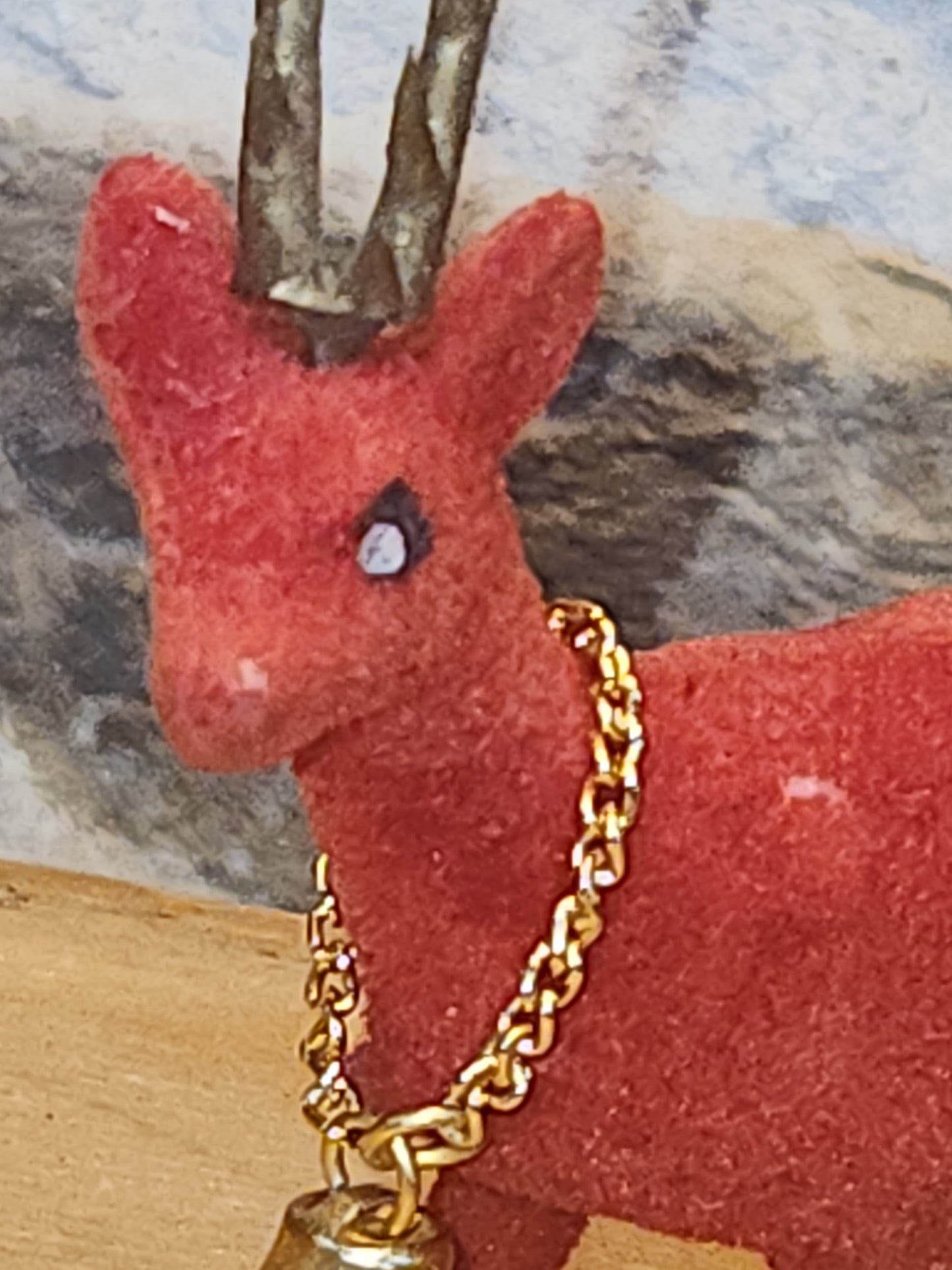Vintage Red Flocked Deer Reindeer Set of 2 vd8