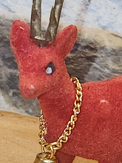 Vintage Red Flocked Deer Reindeer Set of 2 vd8