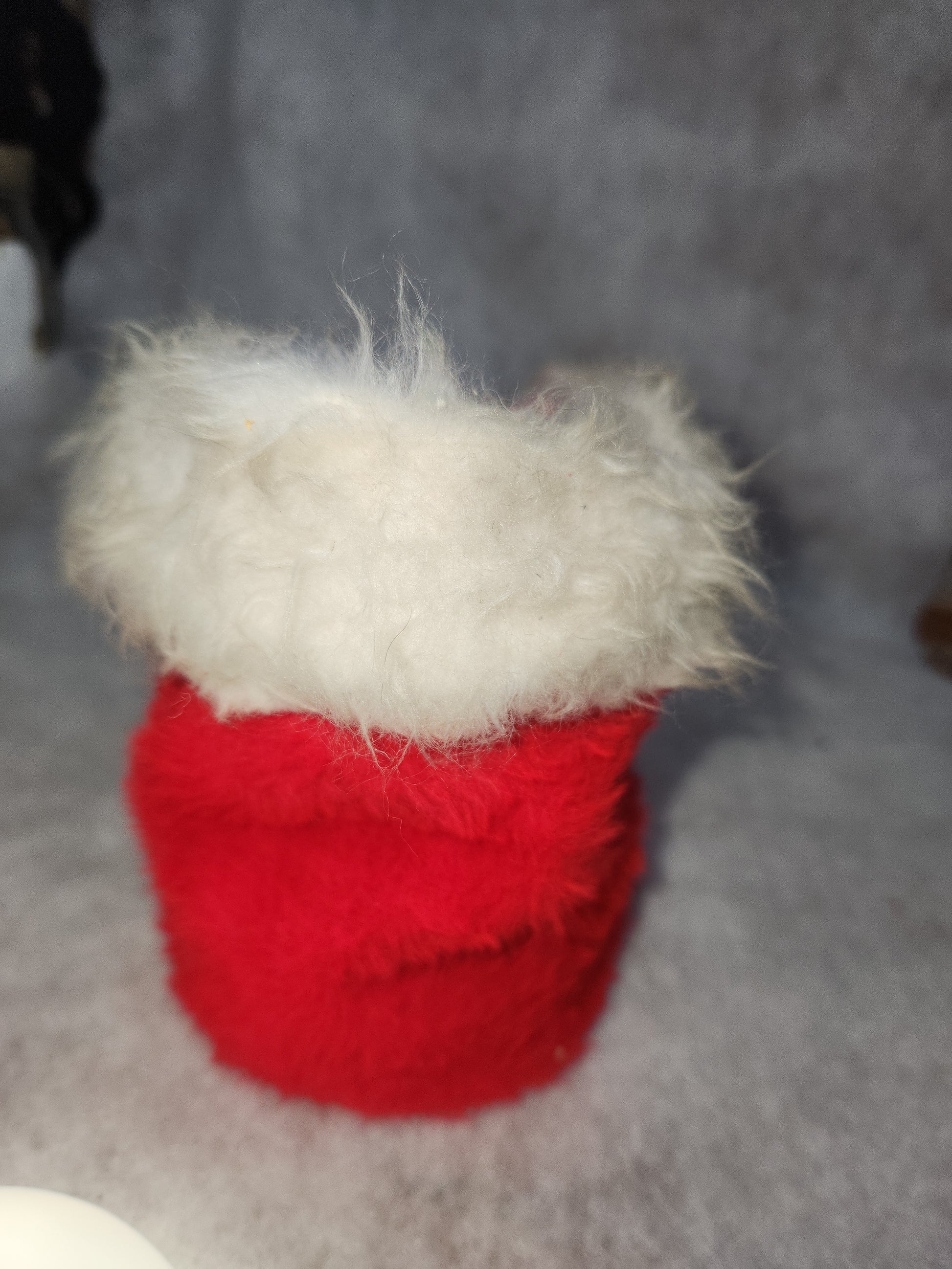Vintage Red Santa Boot Planter Cover Holly & Bells White Trim ch111