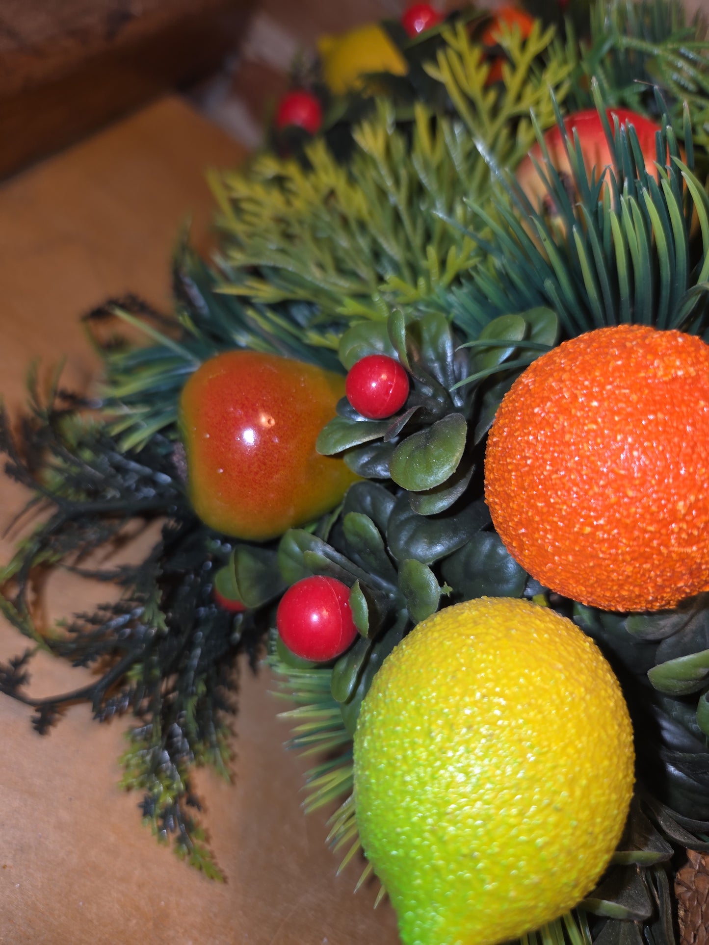 Vintage Plastic Greenery and Plastic Fruit for Christmas Arrangements