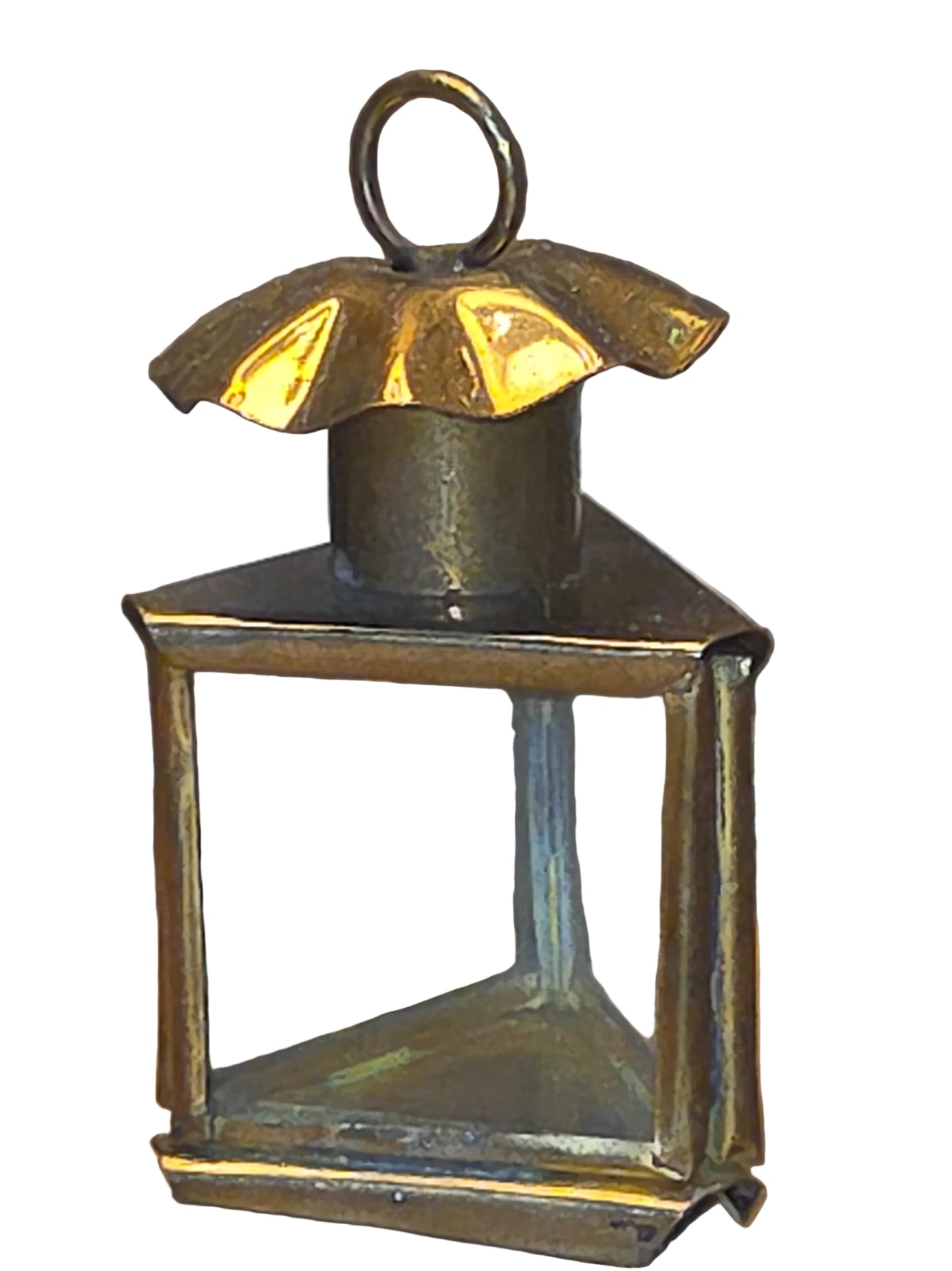 Vintage Brass and Glass Lantern Ornament bb81