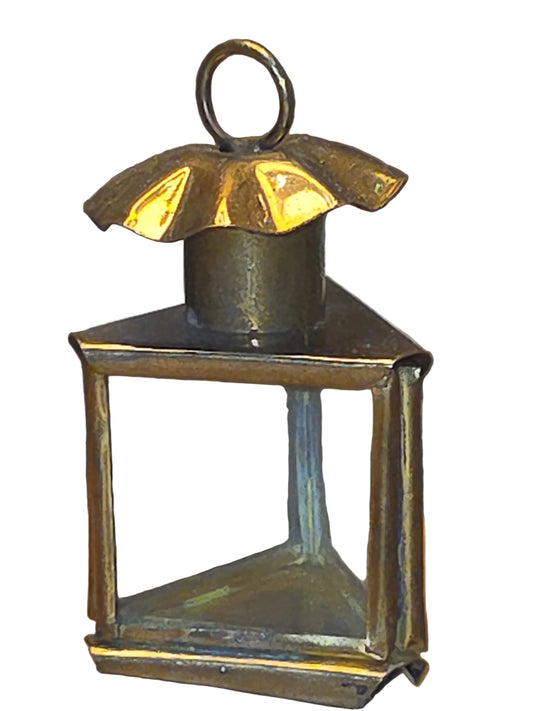 Vintage Brass and Glass Lantern Ornament bb81
