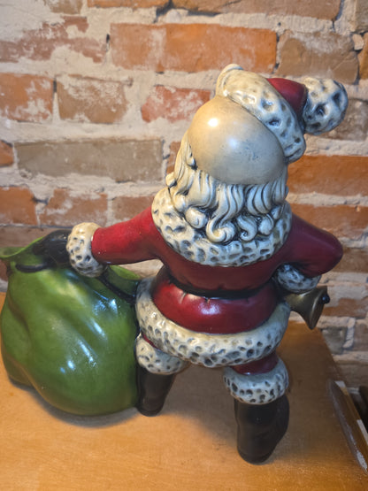 Vintage Royall Mold Ceramic Planter Santa Claus Bell Toy Bag