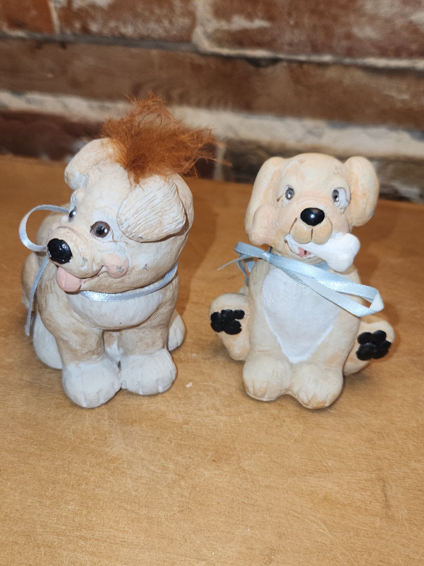 Vintage Dreamsicles Set of 2 Dogs Puppies Blue Ribbon Collar Kristin Haynes Cast Art Industries di6