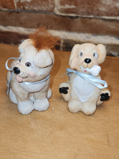 Vintage Dreamsicles Set of 2 Dogs Puppies Blue Ribbon Collar Kristin Haynes Cast Art Industries di6