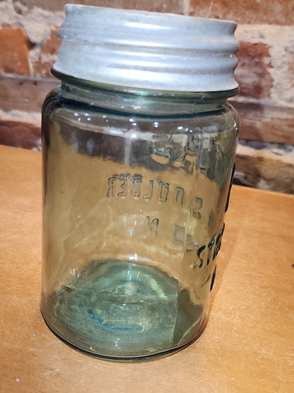 Vintage Atlas Strong Shoulder Mason Clear Glass Pint Jar with Atlas Zinc Lid jar99