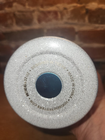 Custom Order 32 oz Hydro Water Bottle Metallic White Glitter With Plastic Flip-top Lid with D Ring Handle
