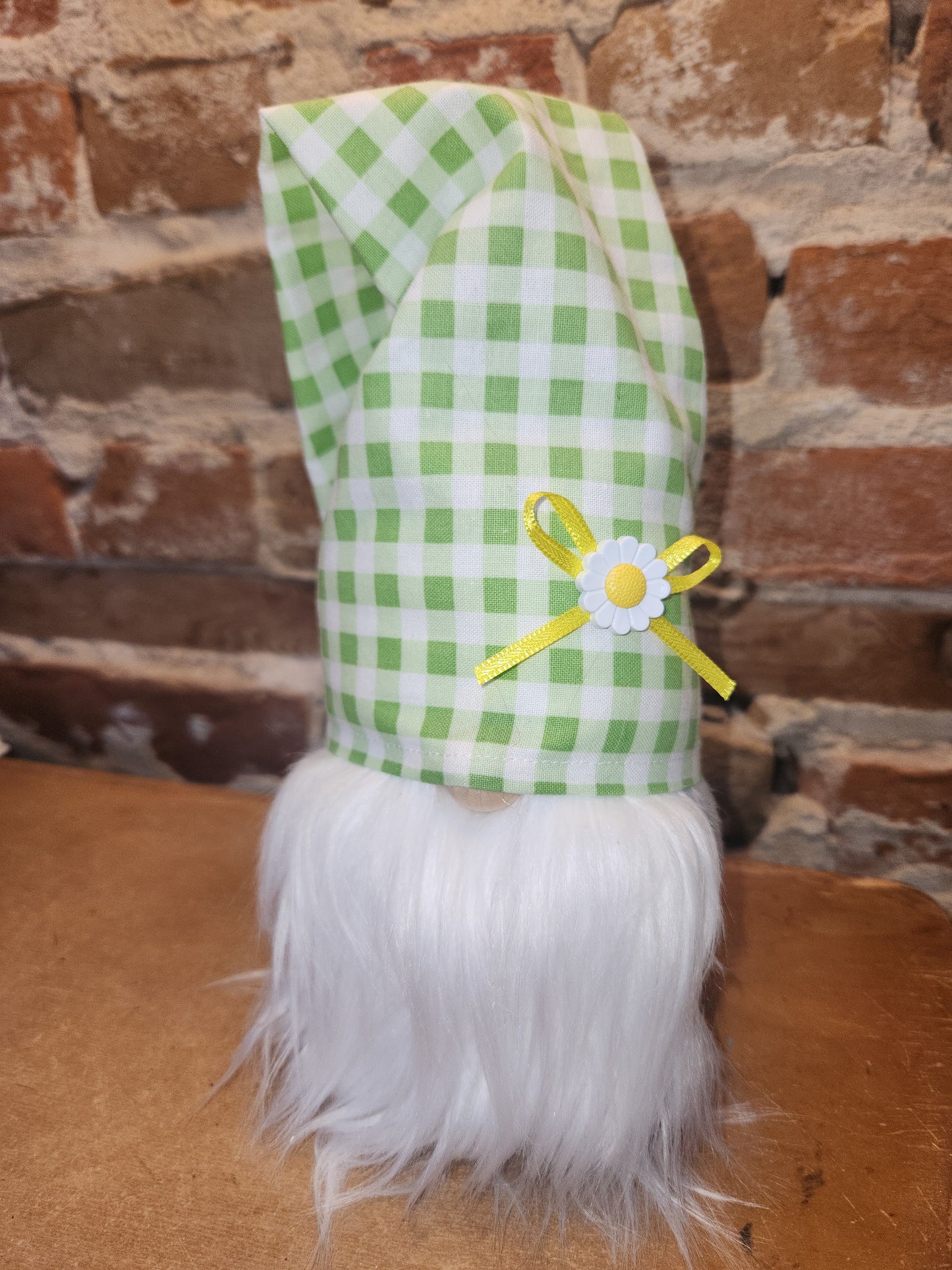 8" Gnome Green Gingham Hat Grey Body gn8