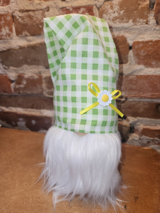 8" Gnome Green Gingham Hat Grey Body gn8