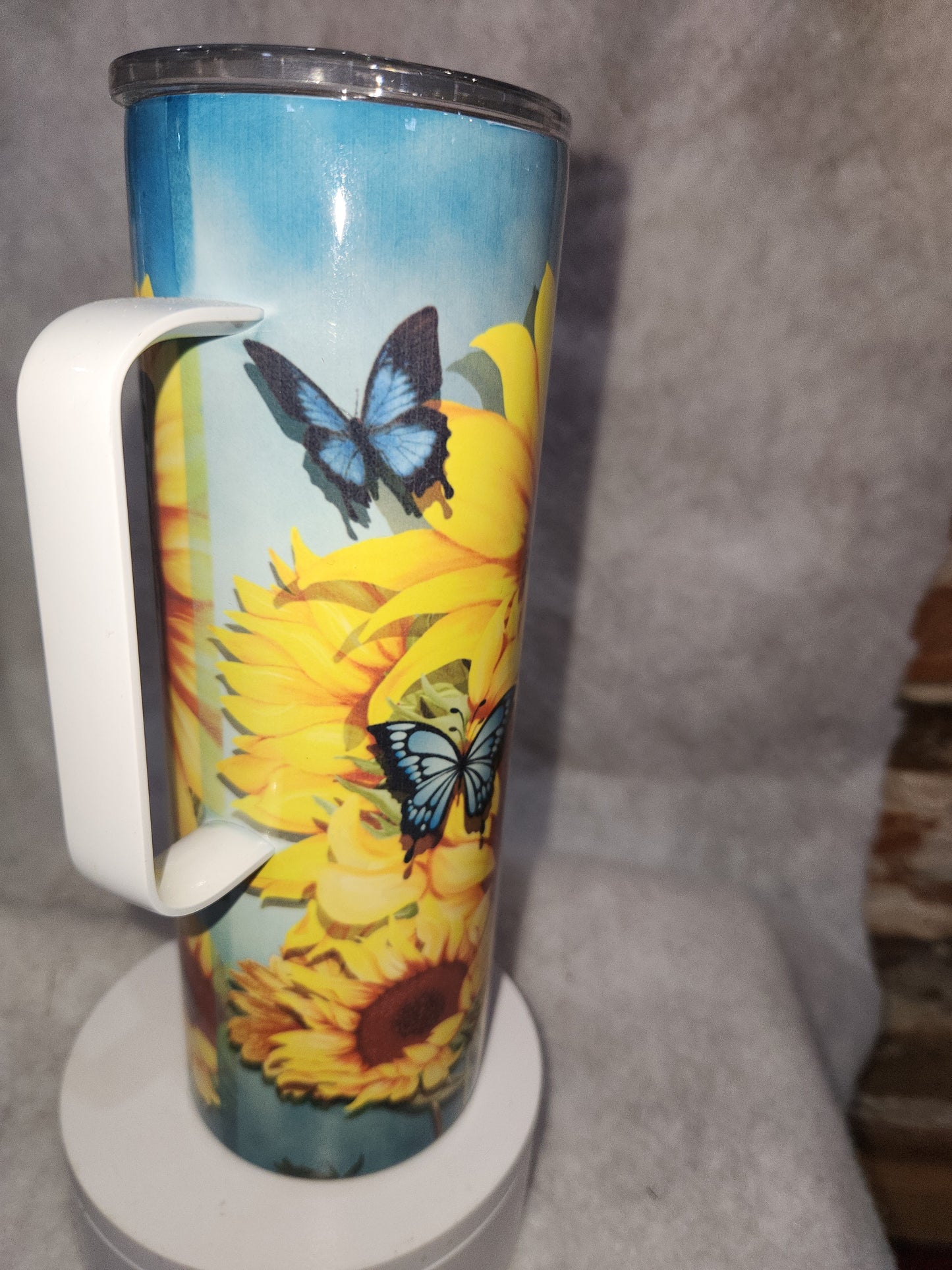 20 oz stainless steel, insulated, tumbler with handle Sunflower & Butterflies th66