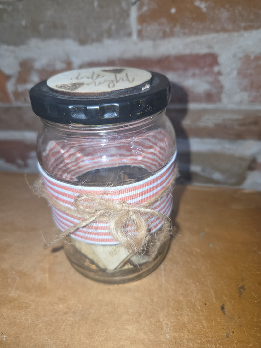 Date Night Jar Pick an Activity with Red Stripped Ribbon and Twine dnj5
