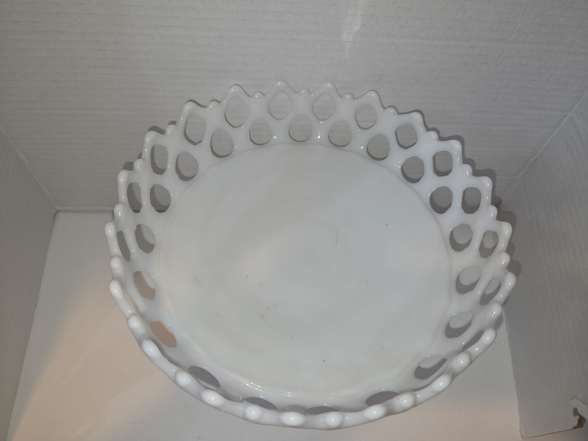 Vintage Westmoreland Milk Glass Compote Bowl Pedestal Doric Pattern Open Lace mg87