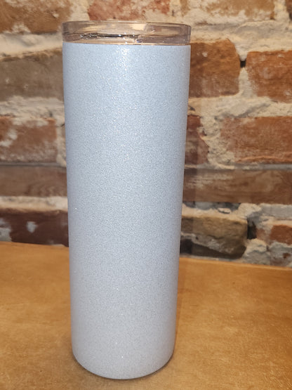 Custom Order 20 oz Skinny Tumbler White Metalic Glitter