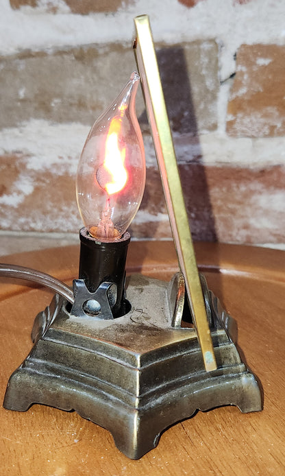 Vintage Fan-shaped Cast Metal Nightlight Holding Porcelain Lithophane "Guardian Angel at the Bridge" nl6