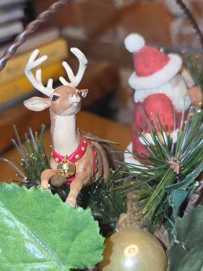 Assemblage with Vintage Reindeer and Santa in Star Hanger AS IS as7