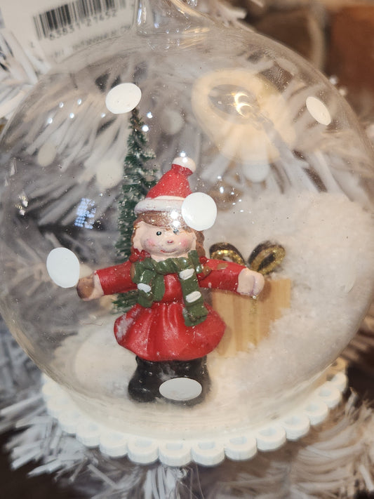 Glass Snowglobe Ornament with Girl Gift Snow Tree st1