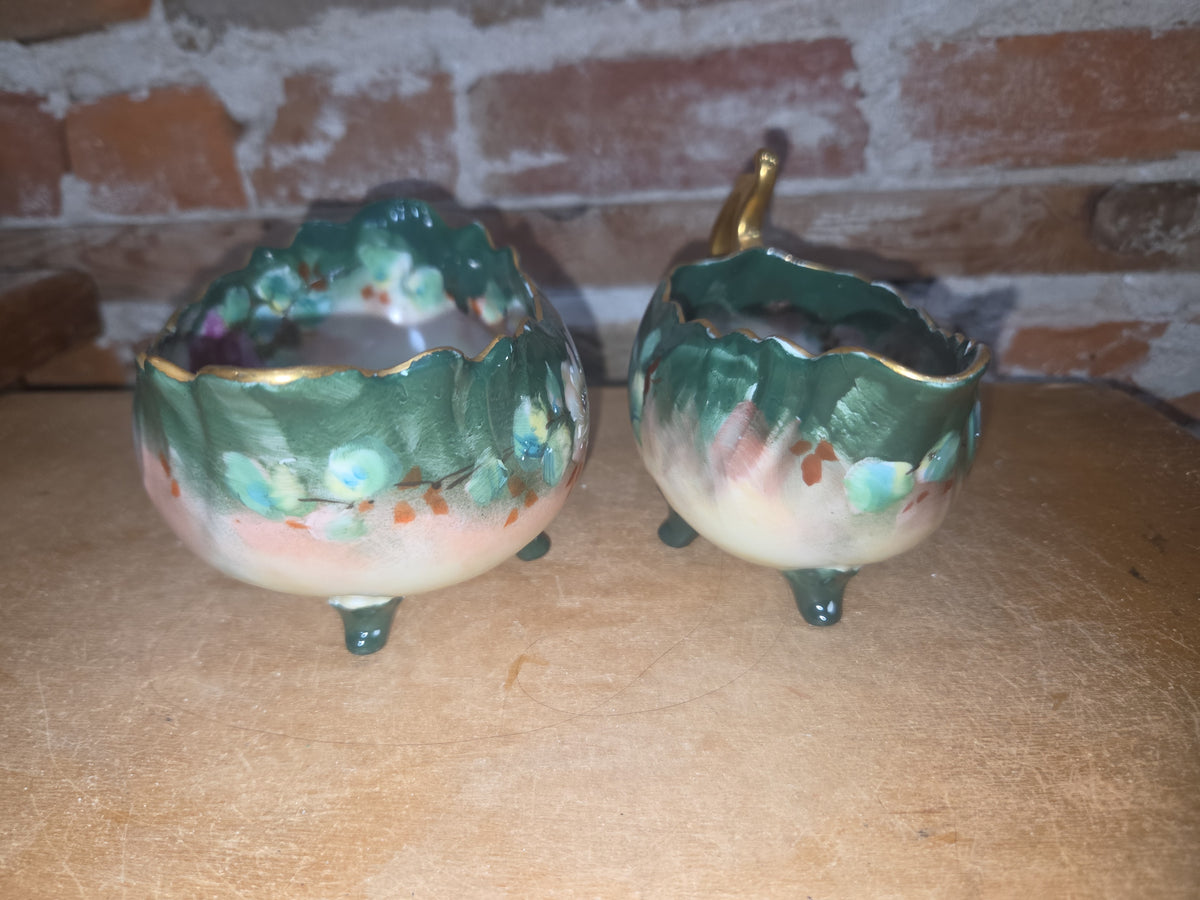 Vintage Porcelain Handpainted Footed Bowl and Footed Creamer sbc1