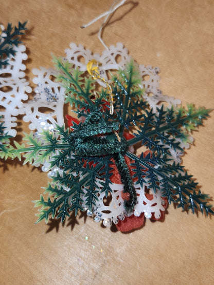 Vintage Plastic 1960s Commodore or Commodore Like Ornaments with Santa and Angel, Greenery Plastic Bow AS IS sm18