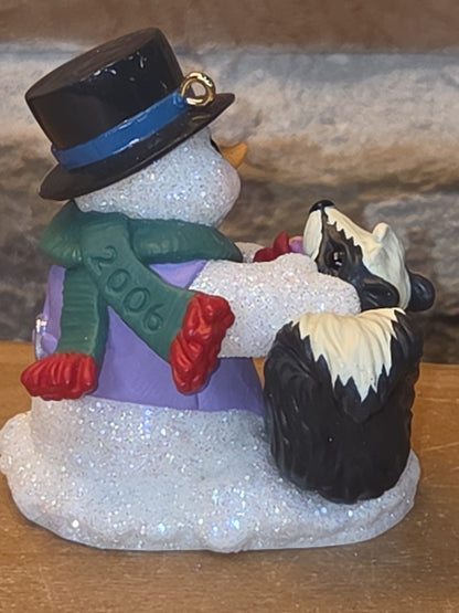 Vintage Hallmark Keepsake Ornament Skunk and Snowman #9 of the Snow Buddies Series 2006