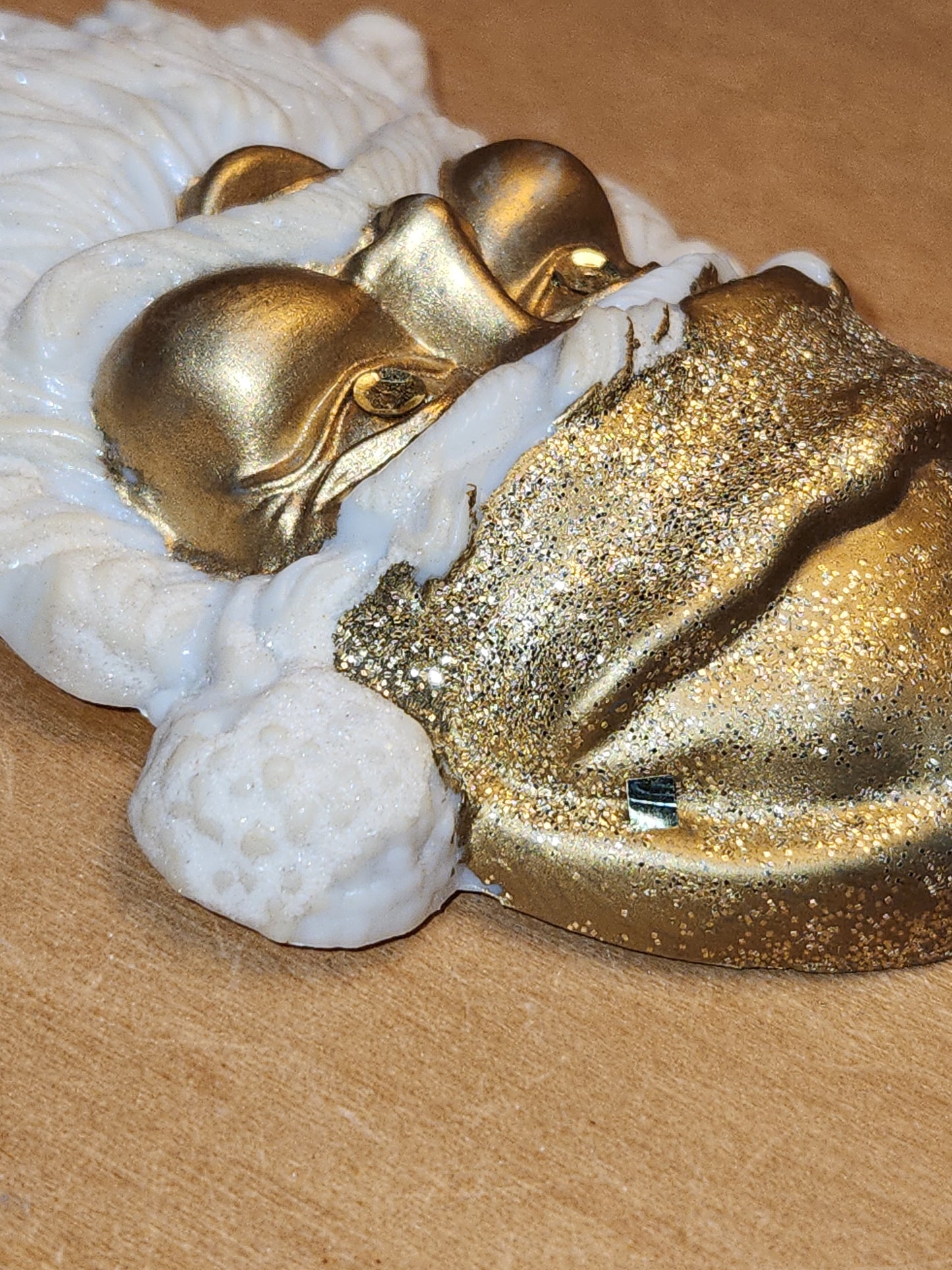 Vintage Gold Glitter Molded Plastic Santa Head Ornament Light Illumination sa11