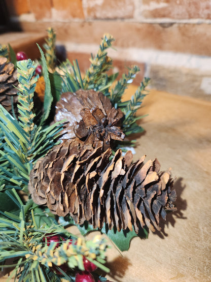 Vintage Christmas Candle Ring Centerpiece Pinecone Berry Evergreen Hobby Lobby cr1