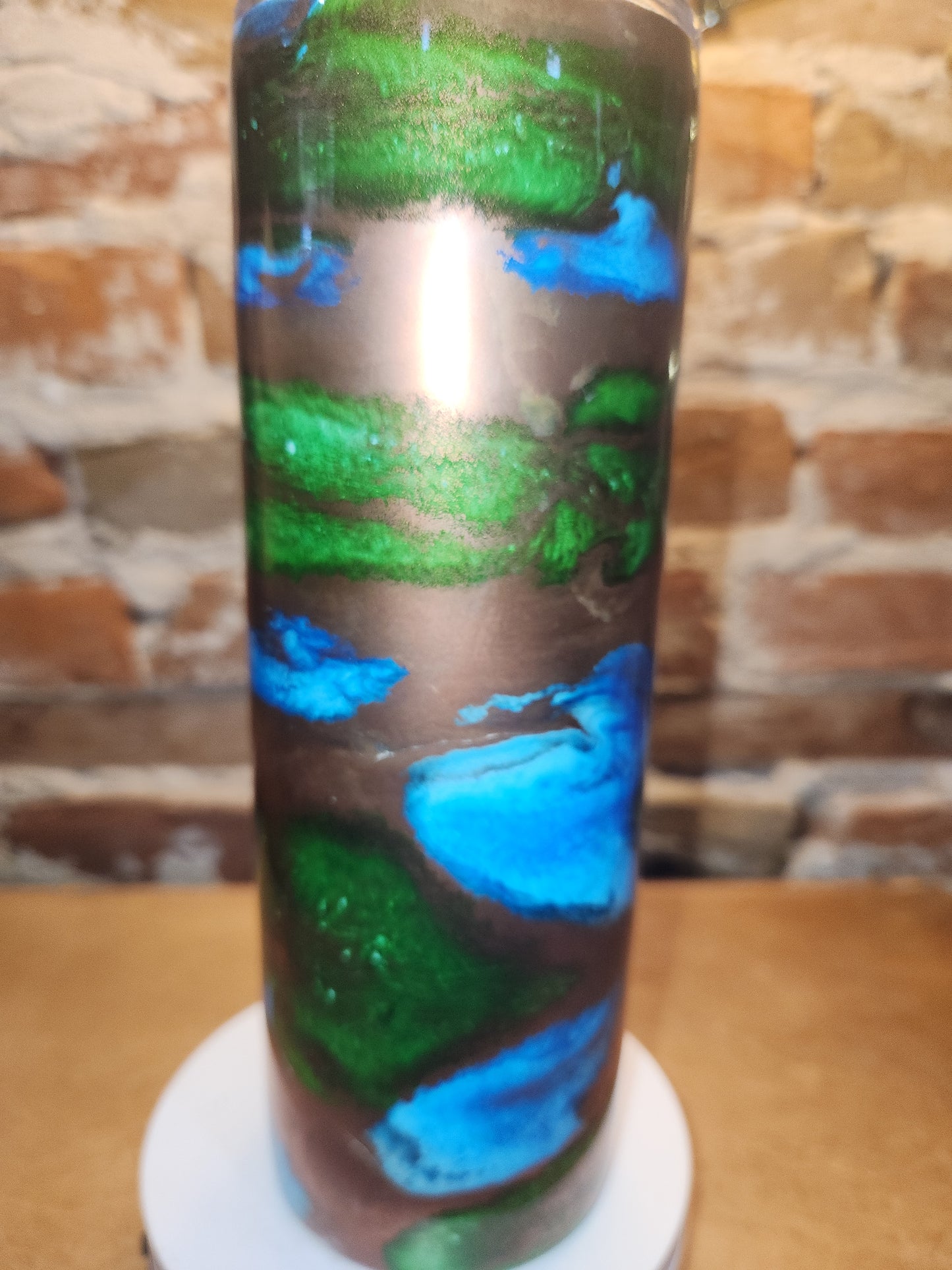 20 ounce stainless steel, Insulated, alcohol ink art Tumbler Blue Copper Green AS IS CLEARANCE ai5