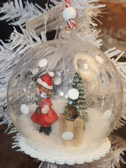 Glass Snowglobe Ornament with Girl Gift Snow Tree st1
