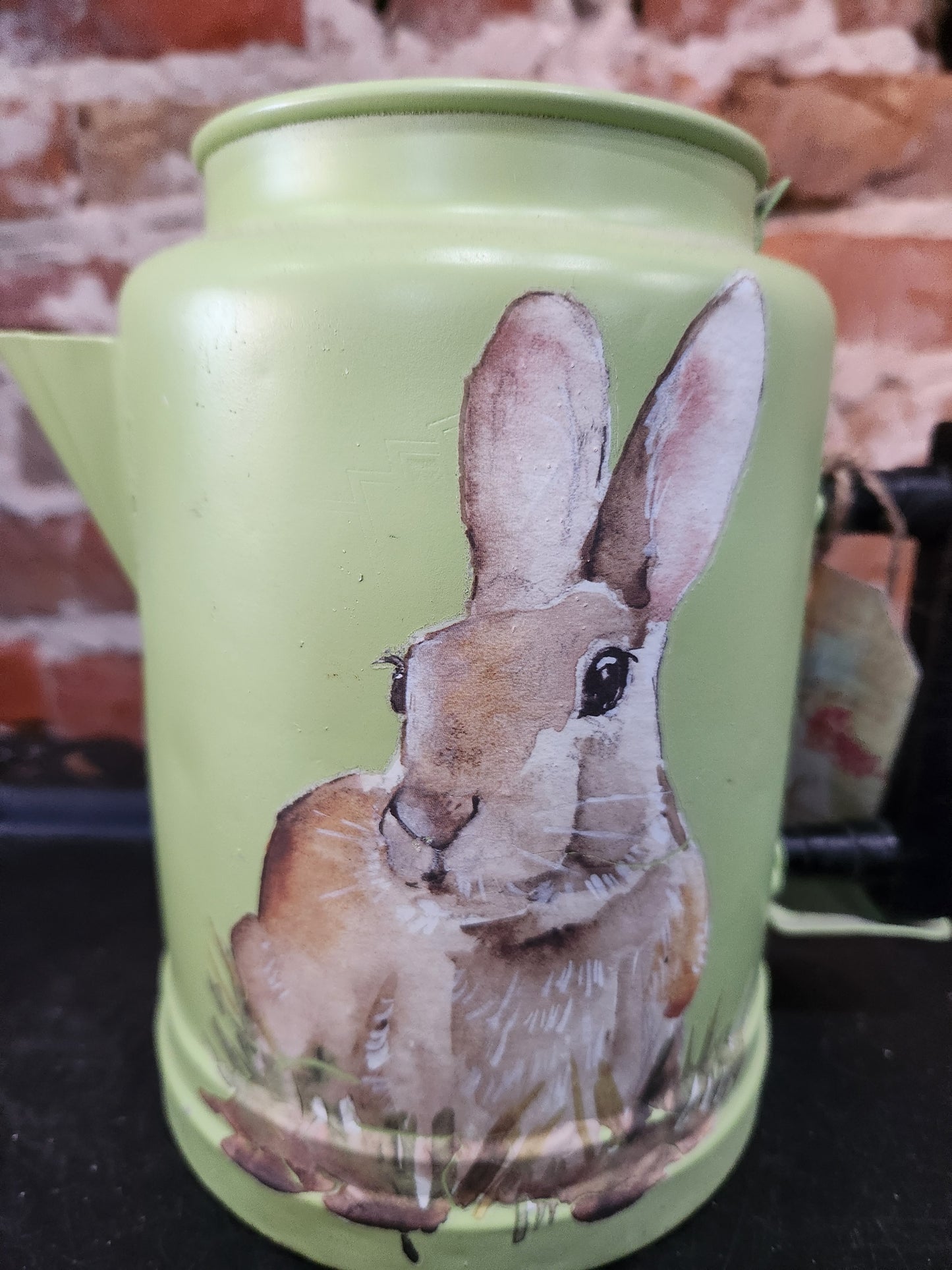 Vintage Green Aluminum Coffee Pot with a Bunny NO LID