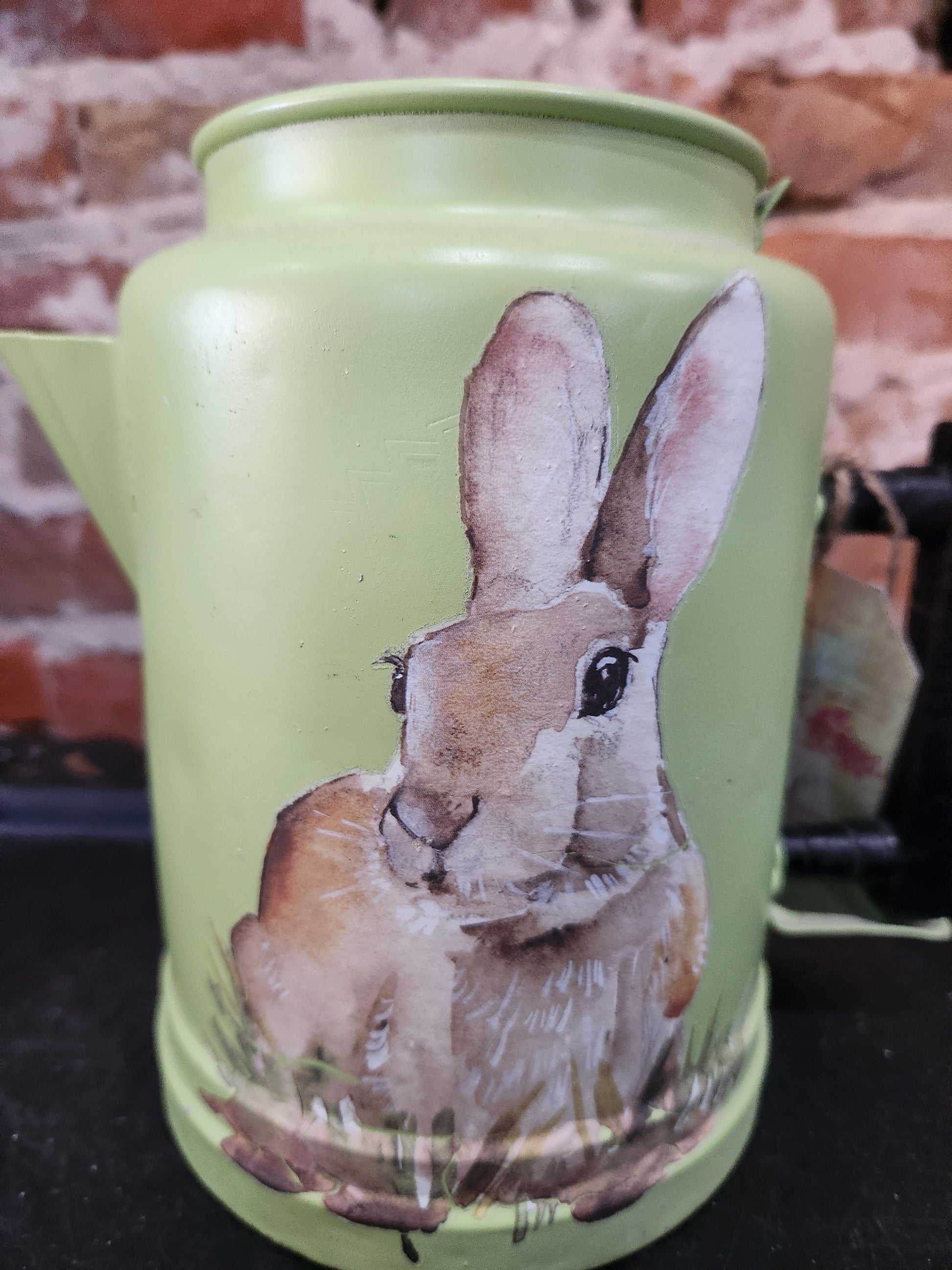 Vintage Green Aluminum Coffee Pot with a Bunny NO LID