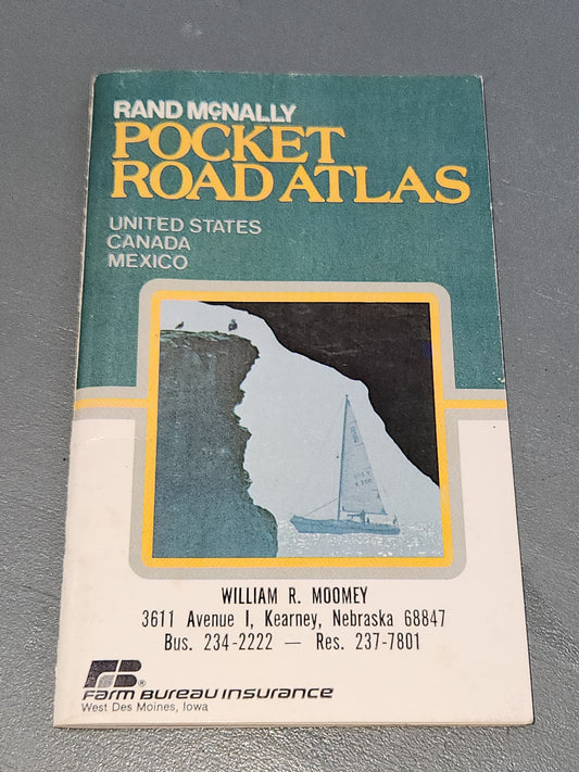 Vintage Rand McNally Pocket Road Atlas United States Canada Mexico 1977 Farm Bureau Insurance William Moomey vb45