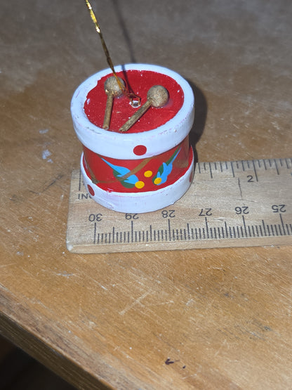 Vintage Wooden Ornaments Drums Set of 2 MCM Kitchy